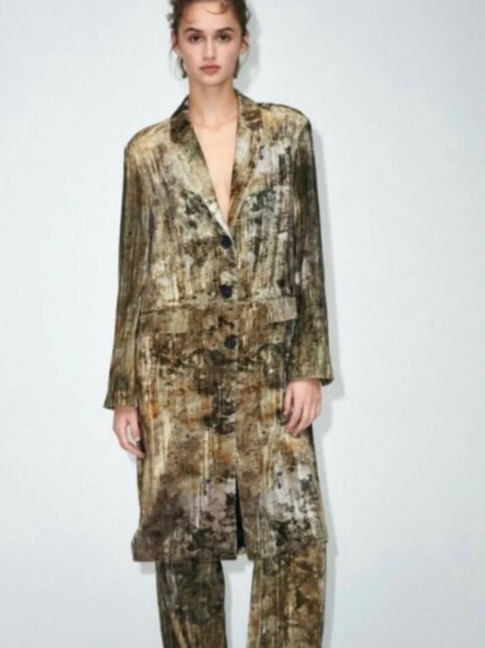Zara Brown crushed Velvet Long Blazer L - Picture 1 of 8